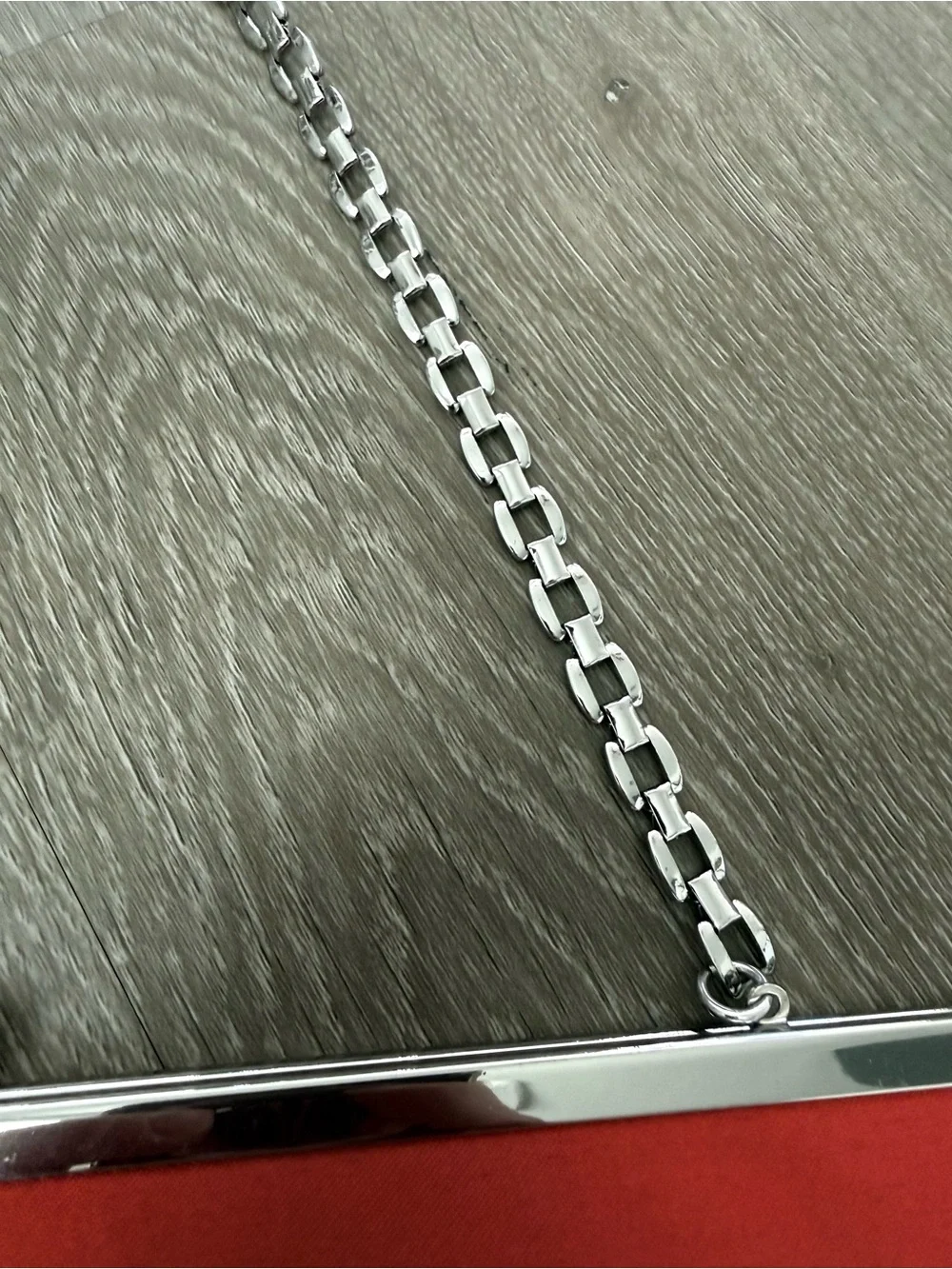 Mango Red Satin Clutch with Silver Chain Handle